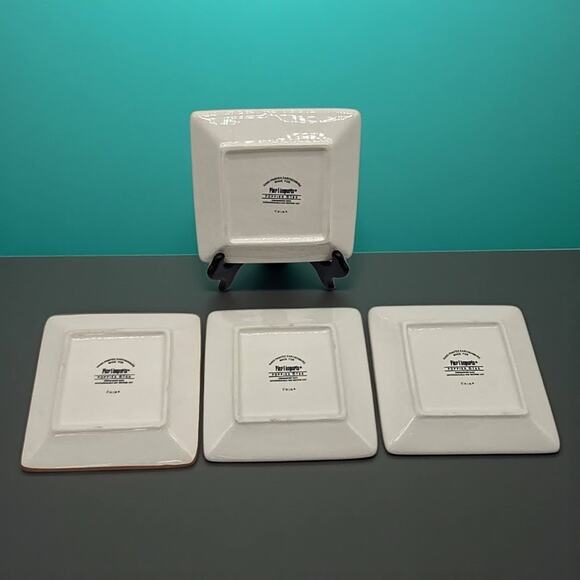 Pier 1 Imports Set/4 Poppies Hand-Painted Earthenware 6" Square Appetizer Plates - Picture 5 of 16